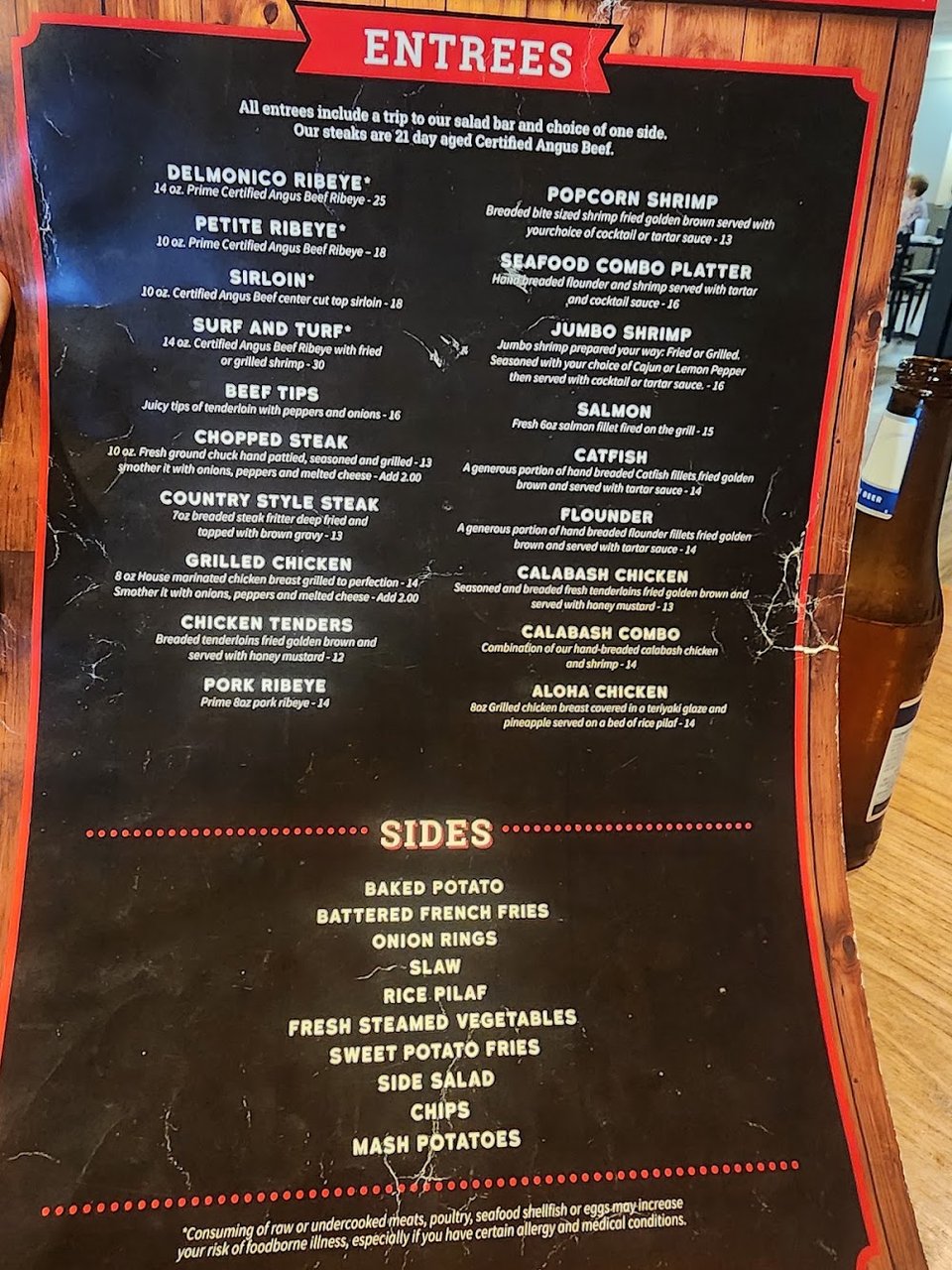 Printed menu with wing flavors and small plates
